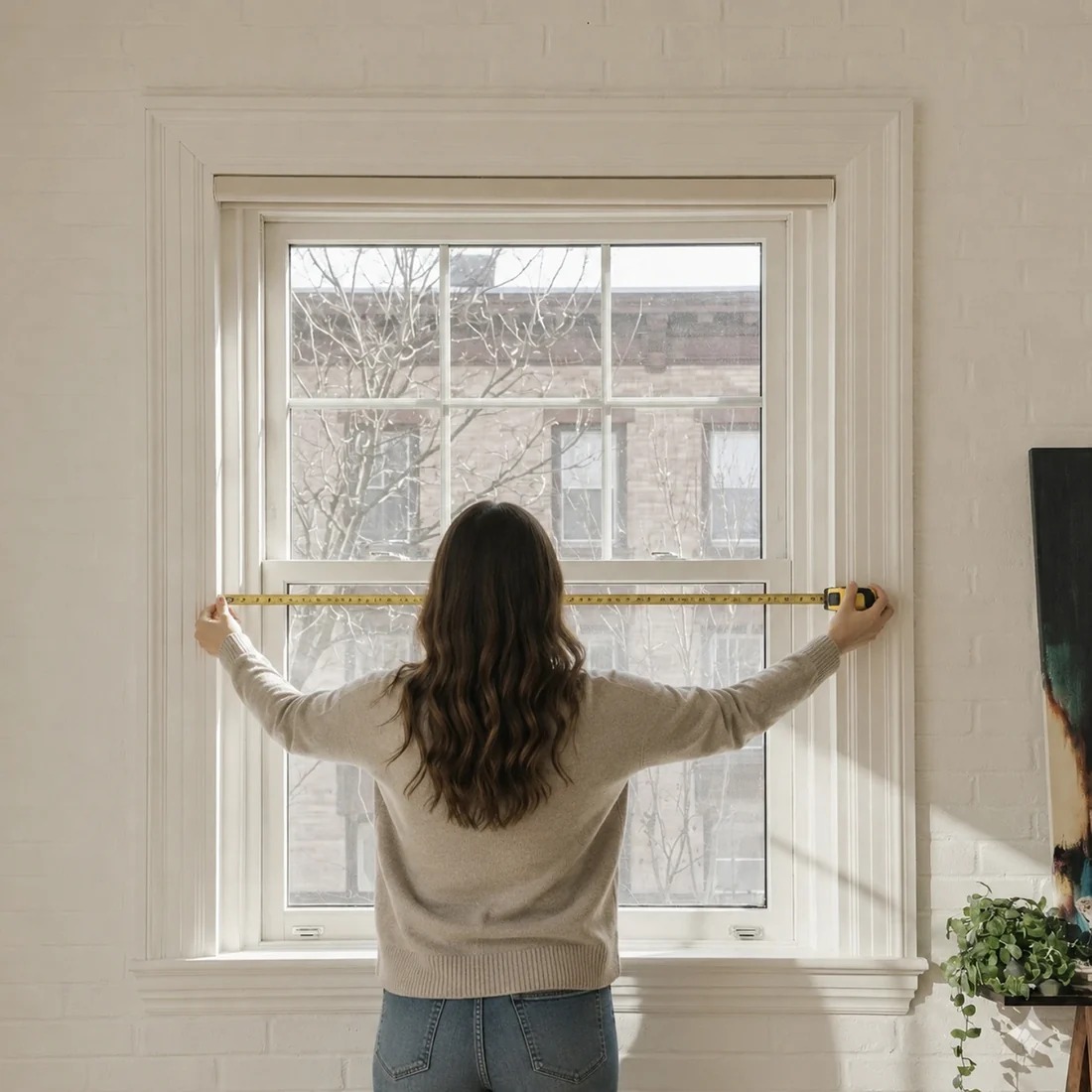 Technician measuring a window for Yoolax installation
